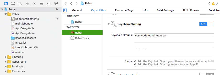 XCode Target Capabilities - keychain sharing