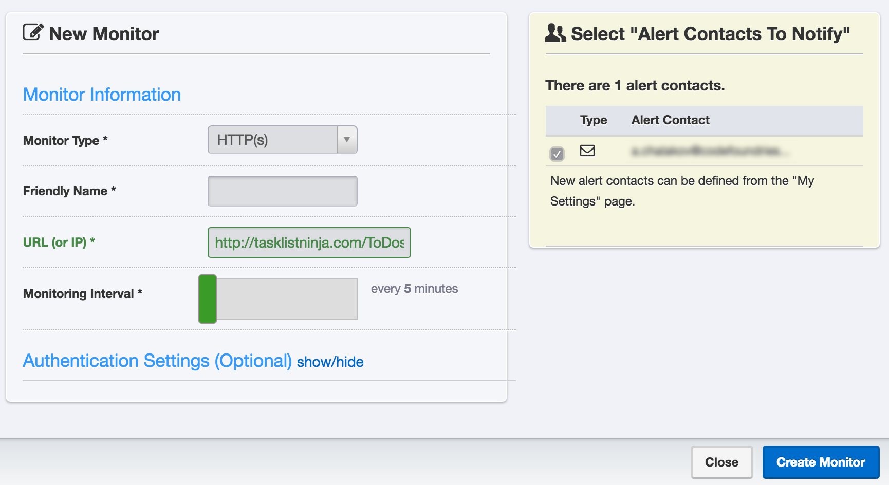 Set up Uptime Robot monitor